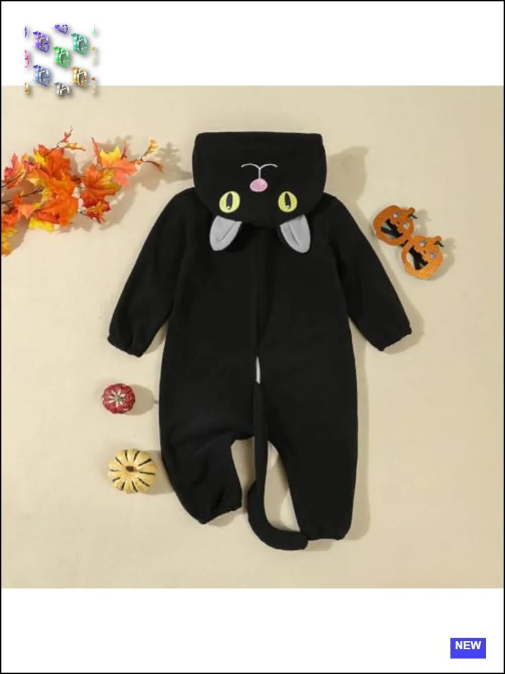 Toddler Black Cat Halloween Costume 2-3Y Zip Hooded Plush Jumpsuit